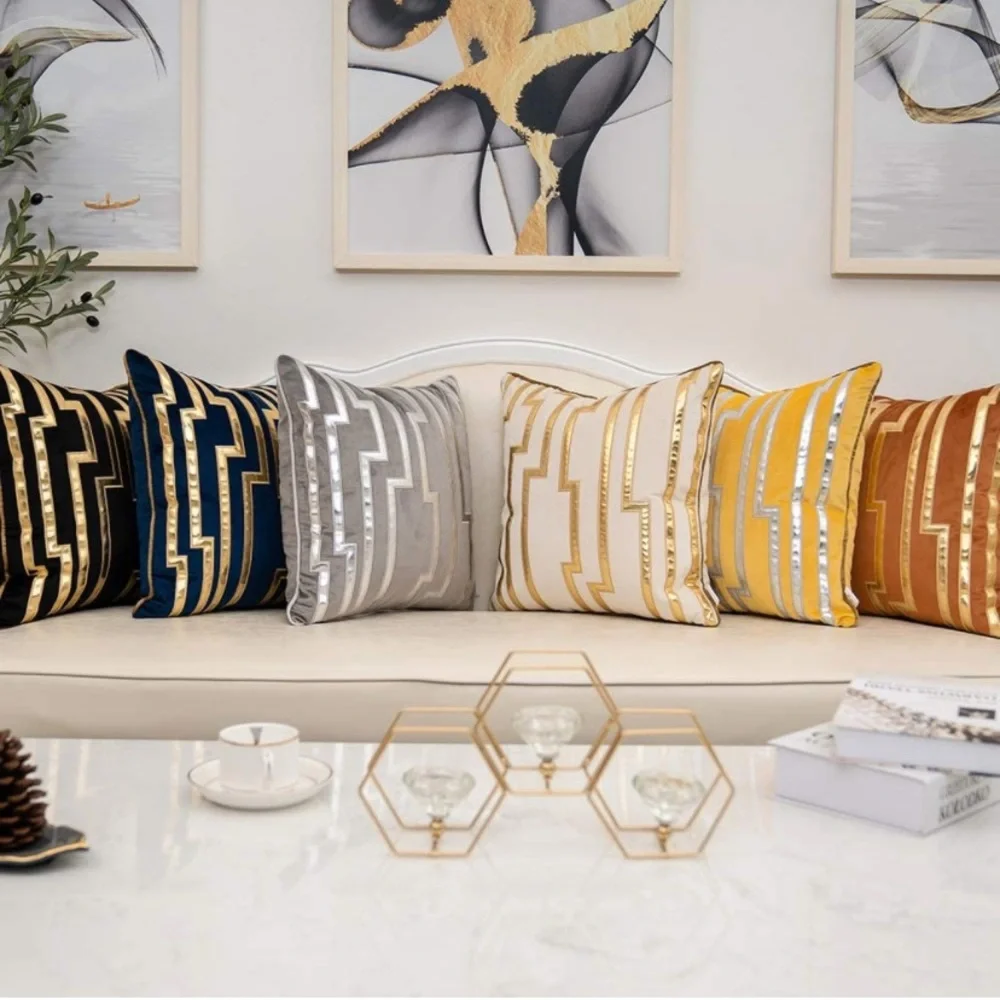 Luxury Home | Elegant Grey Soft Velvet Faux Leather Applique Throw Pillow Cover
